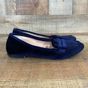 Zara TRF Blue Velvet Loafers Shoes Womens‎ 35 Slip On Flats